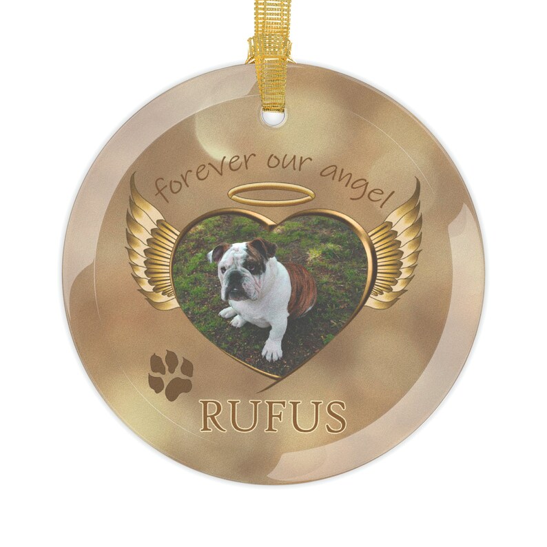 Glass Pet Memorial Ornament, Angel Cat or Dog Bespoke Hanging Round Decoration, One Sided 3.5 Diameter, Animal Tribute Gift for Friend image 5