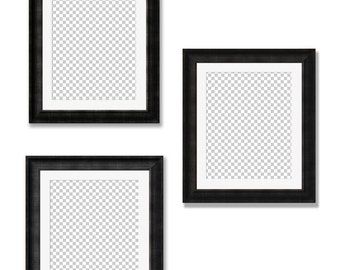 Black Wood Picture Frame and White Mat Digital Download Art Mock Up, Subtle Textured Finish, Display Frames, 8x10 16x20 Inside Opening