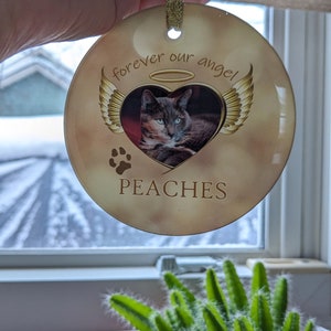 Glass Pet Memorial Ornament, Angel Cat or Dog Bespoke Hanging Round Decoration, One Sided 3.5 Diameter, Animal Tribute Gift for Friend image 8