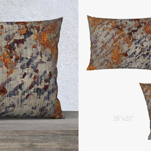 Modern Abstract Throw Pillow Cover Distressed Plaster Texture Pattern Print, Urban Grunge Home Décor, Warm Grey Orange and Burgundy Cushion image 4