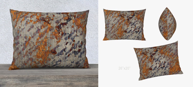 Modern Abstract Throw Pillow Cover Distressed Plaster Texture Pattern Print, Urban Grunge Home Décor, Warm Grey Orange and Burgundy Cushion image 4