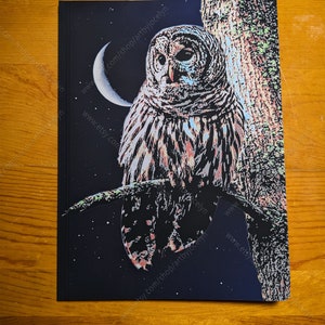 Owl and Moon Journal, Writing or Sketching Booklet, Gift for Artist, 48 Pages Blank or Ruled, 2 Size Options image 5