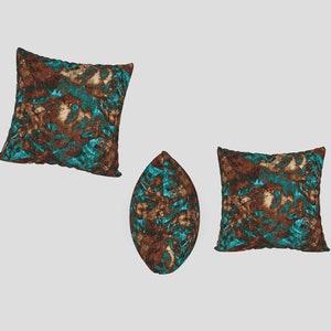 Grunge Abstract Pillow Cover, Couch or Chair Throw Cushion in Modern Distressed Scratch Print Pattern, Blue-Green Brown Tan image 2