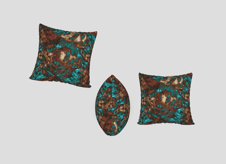 Grunge Abstract Pillow Cover, Couch or Chair Throw Cushion in Modern Distressed Scratch Print Pattern, Blue-Green Brown Tan image 2