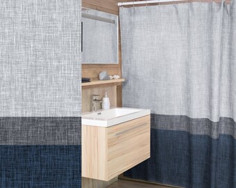 Dark Blue Grey Shower Curtain Crosshatch Stripe Print, Easy Care Polyester Fabric, Man Cave Bath Décor