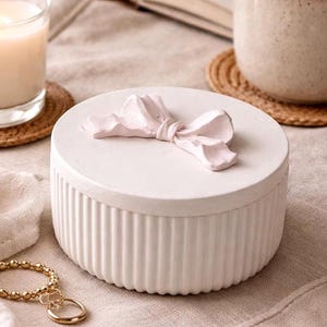 Handmade Jesmonite Bow Trinket Jar | Jewelry Storage, Ring Holder, Coquette Decor