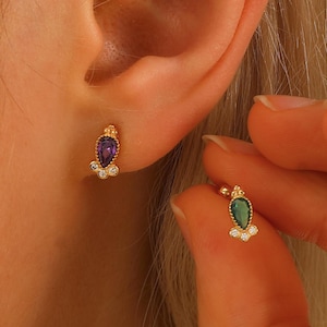 18Kt Gold Gemstone Stud Earrings - Screw Back Birthstone Earrings - Natural Gemstones - Birthday Gift - Best Friend Gift - Bridesmaids Gifts