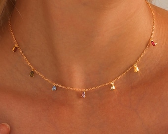 14K Solid Gold Family Birthstone Necklace -  Birthstone Gift - Christmas Gift - Meaningful Bridesmaid Gift - Birthstone Jewelry Gift for Mom