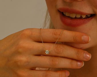 18K Gold Moissanite Necklace - Custom Birthstone Necklace - Personalized Gemstone Jewelry - Dainty Birthday Gift for Her - Valentines Gift