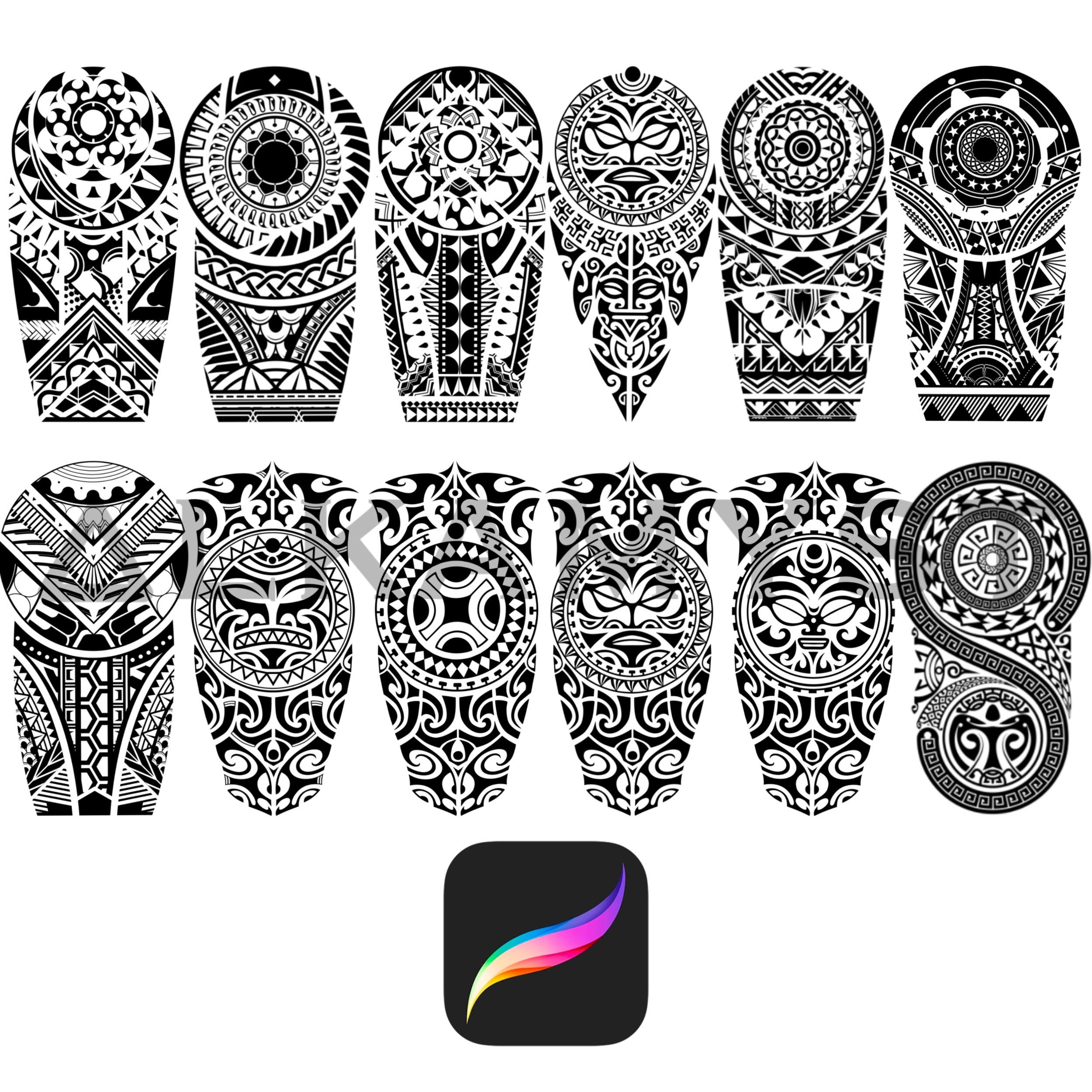 12 Tattoo Arm Block Sleeve Procreate Brushes | Tribal | Geometric | Animal | Pattern | Thigh | Calf | Bicep