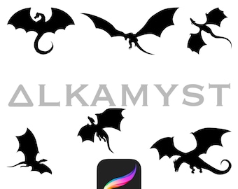 6 Dragon silhouette Procreate Stamp Brushes | Fantasy | Book | Journal | Tracker | Cricut | Book Binding