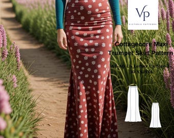 Mermaid Skirt Sewing Pattern: High Waist Flared Skirt (PDF Download, XS-4XL)