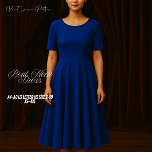 Fit and Flare Dress Sewing Pattern: Boat Neck, Princess Seam (PDF Pattern, XS-4XL)