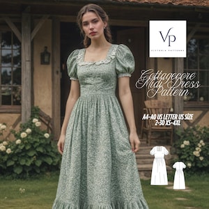 Cottagecore Midi Dress Sewing Pattern: Milkmaid Style (XS-4XL) (Digital Download)