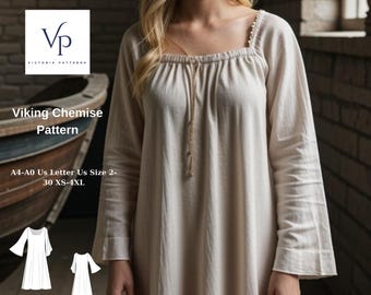 Viking Chemise Sewing Pattern, Medieval Chemise, Renaissance Chemise, Victorian Chemise Pattern, Medieval Nightgown, Chemise Sewing, XS-4XL