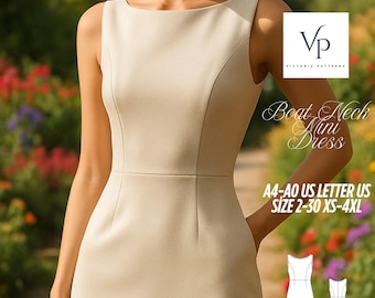 Boat Neck Mini Dress Sewing Pattern (XS-4XL) (Digital Download)