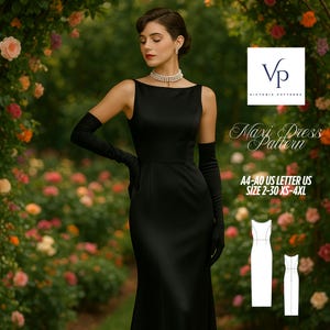 Boat Neck Bodycon Maxi Dress Sewing Pattern: XS-4XL (Digital Download)