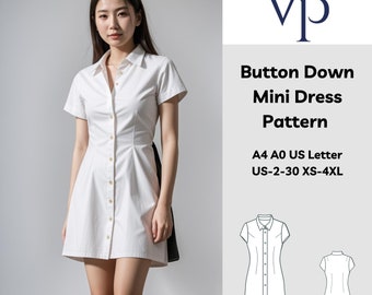 Modello di cucito per mini abito con bottoni: XS-4XL (download digitale)