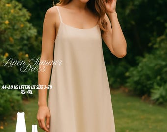 Linen Slip Dress Sewing Pattern: Minimalist Sleeveless Midi (XS-4XL) (Digital Download)