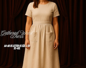 Modello di cucito per abito in lino con vita impero e arricciature (XS-4XL) (download digitale)