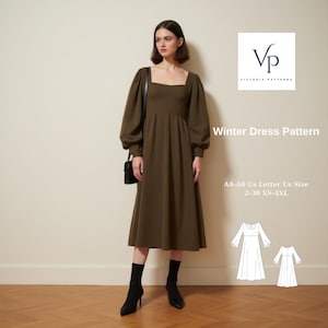 Cottagecore Winter Dress Sewing Pattern: Vintage Fairy Dress (XS-4XL)