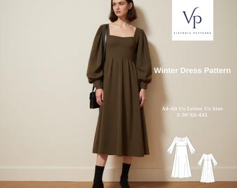 Cottagecore Winter Dress Sewing Pattern: Vintage Fairy Dress (XS-4XL)