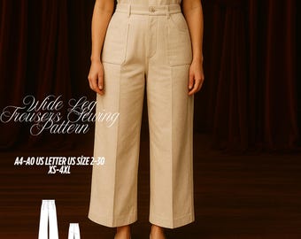 Wide Leg Trousers Sewing Pattern: High Waist Loose Fit (PDF Pattern XS-4XL)