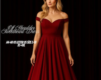 Off Shoulder Sweetheart Dress Sewing Pattern: Bridal, Prom, Evening Gown (XS-4XL) (Digital Download)