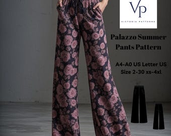 Palazzo Hosen Schnittmuster: Sommer Gummibund, XS-4XL (Digital Download)