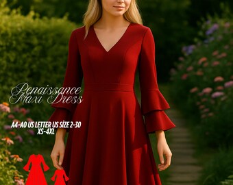 Naaipatroon renaissance maxi-jurk: middeleeuwse jurk, XS-4XL (digitale download)