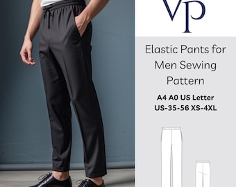 Men's Elastic Waist Pants Sewing Pattern: XS-4XL (Digital Download)
