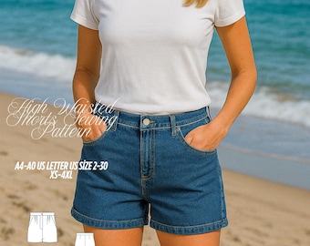 High Waisted Pleated Shorts Sewing Pattern (PDF): Women's Sizes XS-4XL