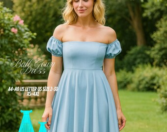 Off Shoulder Ball Gown Sewing Pattern: High Low Prom Dress (XS-4XL) (Digital Download