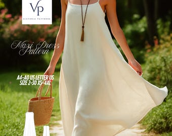 Linen Maxi Dress Sewing Pattern: Bohemian Sundress (XS-4XL) (Digital Download)