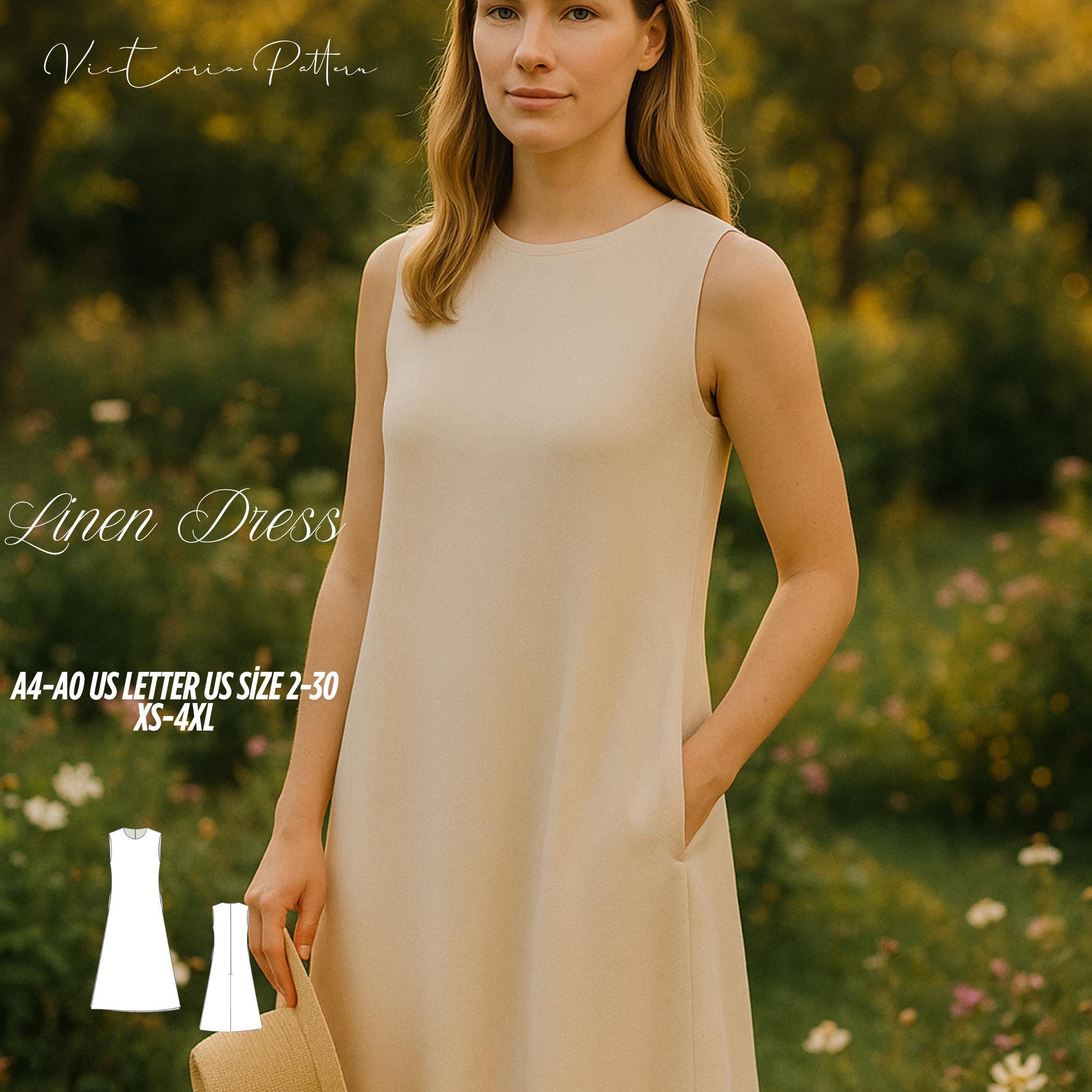 linen midi dress pattern Linen Midi Dress Sewing Pattern: Beginner Cottagecore Project (PDF  Download)