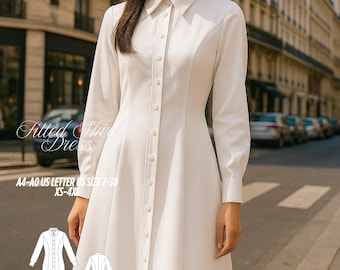 Fitted Shirt Dress Sewing Pattern: Long Sleeve Collared Design (PDF Pattern, XS-4XL)