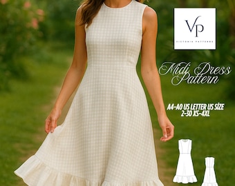 Ruffle Midi Dress Sewing Pattern: Easy Summer Wedding (PDF Pattern, XS-4XL)