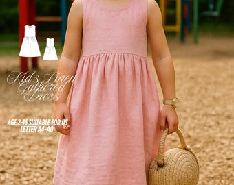 Linen Summer Dress Sewing Pattern: Girls' Sleeveless Flared Design (A4-A0-US Letter-DXF) (Digital Download)