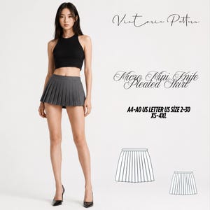 Micro Mini Knife Pleated Skirt Sewing Pattern, Y2K Schoolgirl Style (PDF Download)
