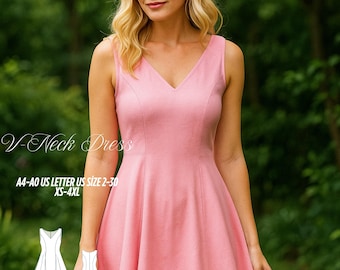 Molde para vestido evasê: modelo sem mangas com decote em V (molde em PDF, tamanhos do XS ao 4XL)