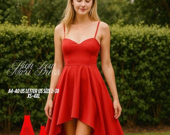 High-Low Maxi Dress Sewing Pattern: Elegant Prom & Cocktail Dress (Sizes XS-XL) (Digital Download)