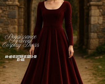 Molde para Vestido Renascentista: Vestido Medieval com Decote Quadrado (Molde em PDF, Tamanhos do XS ao 4XL)