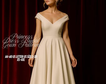 Off Shoulder Corset Gown Sewing Pattern, Evening Dress, XS-4XL (PDF Pattern)