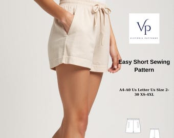 Elastic Waist Shorts Sewing Pattern: Women's Sizes XS-4XL (PDF Pattern)