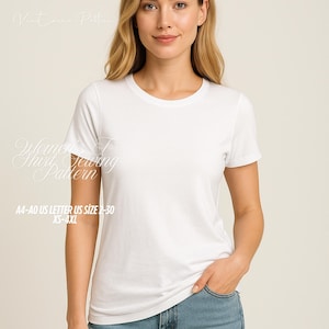 Patrón de costura para camiseta de mujer: Top de punto de manga corta (patrón PDF, tallas XS-4XL)