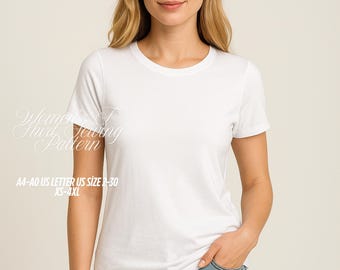 Women's T-Shirt Sewing Pattern: Short Sleeve Knit Top (PDF Pattern, XS-4XL)