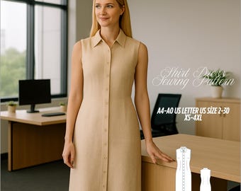Sleeveless Shirt Dress Sewing Pattern: Beginner Easy Sew XS-4XL (PDF Pattern)