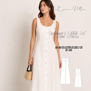 Patrón de costura para vestido midi de mujer con botones delanteros (descarga en PDF)