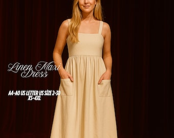 Linen Maxi Dress Sewing Pattern: Pocketed Gathered Summer Dress (XS-4XL) (Digital Download)
