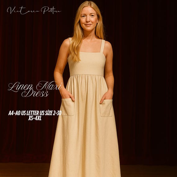 Linen Maxi Dress Sewing Pattern: Pocketed Gathered Summer Dress (XS-4XL) (digital Download) - Etsy Linen Maxi Dress Sewing Pattern: Pocketed Gathered Summer Dress (XS-4XL) (digital Download) - Etsy